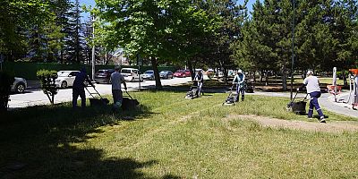 Tepebaşı Belediyesi park ve yeşil alanlarda tam kapasite çim biçiyor